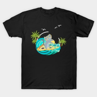 Surfing cat at a Pizza T-Shirt